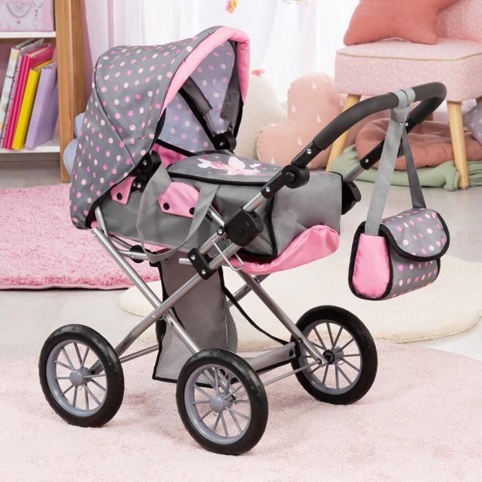 Poussette Landeau pour Poupée 3 en 1 - BAYER - Hauteur Réglable - Accessoires Inclus
