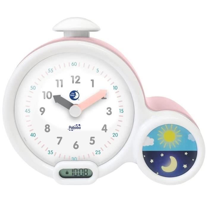 Réveil Enfant Éducatif KidSleep - ClaessensKids - Veilleuse Musicale - Jour/Nuit - Rose