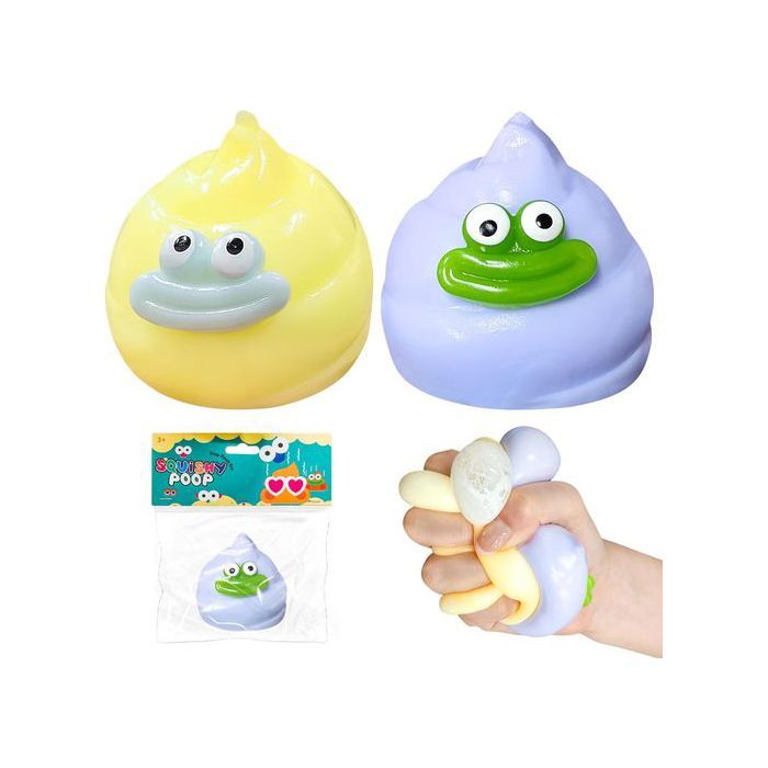 Lot de 2 balles anti-stress Squishy Poo Monster 6 cm – Violet & Jaune TPR sensoriel Fidget