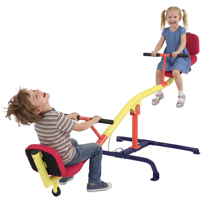 Balançoire à bascule pour enfant - AIYAPLAY - rotation 360 degrés - sièges rembourrés - acier - 3 à 12 ans - multicolore