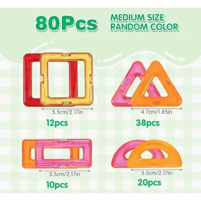 JustForVibe - 80 pièces géométriques de construction magnétiques/aimantés enfant - Jouet éducatif STEM - 80PCS