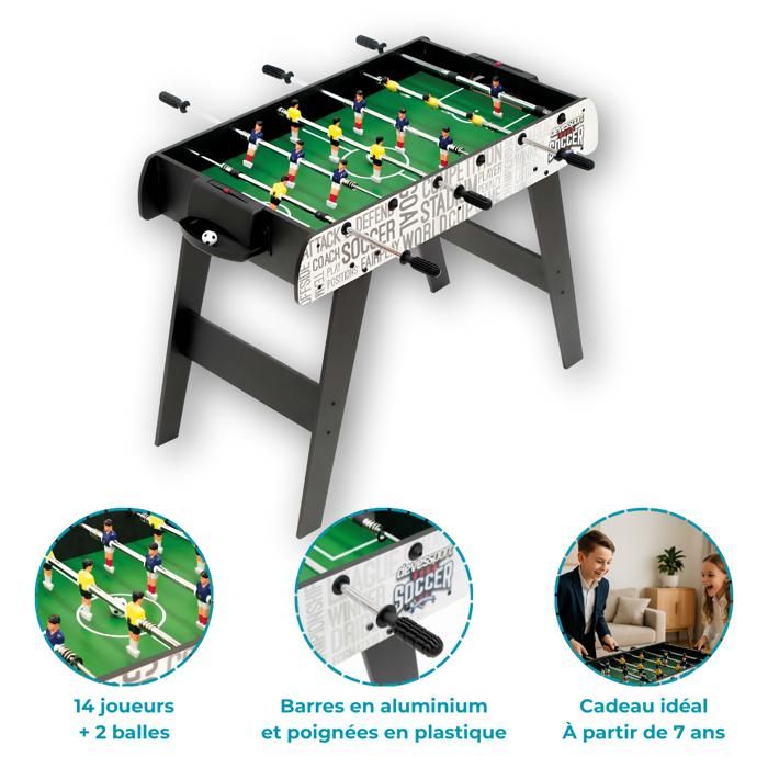 DEVESSPORT Baby-Foot Enfant Stadium Table de Foot Stable en MDF avec Joueurs et 2 Balles. Cadeau idéal pour enfant