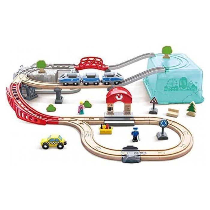 Coffret de train city deux en un - HAPE - E3771 - Bleu - Bois - Dès 3 ans