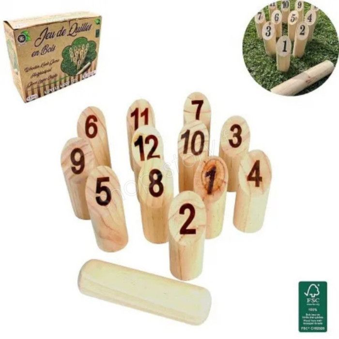 Jeu de Quilles Nordiques - Bois - 12 Quilles - Pour Enfants et Adultes - Extérieur - Dès 6 Ans