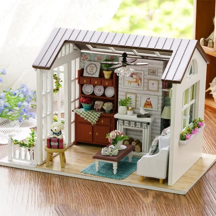 Maison de poupée DIY - SALUTUYA - Miniature en bois - 21x125x155 cm - Avec lumières LED - À monter soi-même