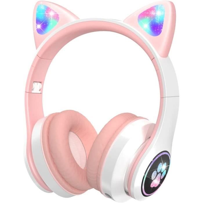 Casque pour enfants - LED - Bluetooth - Rose - Protection sonore - Rechargeable
