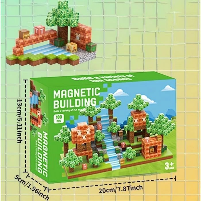 JustForVibe - 100 cubes magnétiques/aimantés 3D enfant style Minecraft - STEM - 100PCS