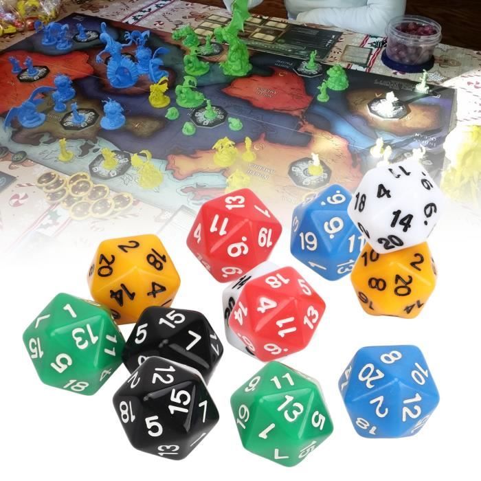 Lot de 12 dés à jouer ZERODIS - Design à 20 faces - 6 couleurs - Pour jeux de société et enseignement numérique