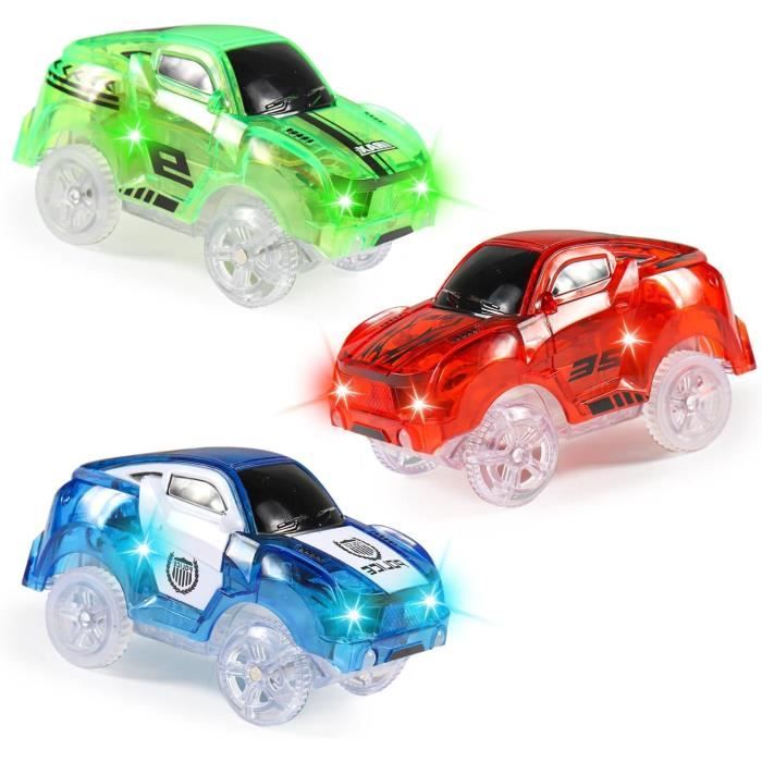 Circuit Voitures de CoursesCircuit Voiture EnfantPack de 3 (Voiture de Course Rouge VertVoiture de Police Bleu) avec 5 lumières