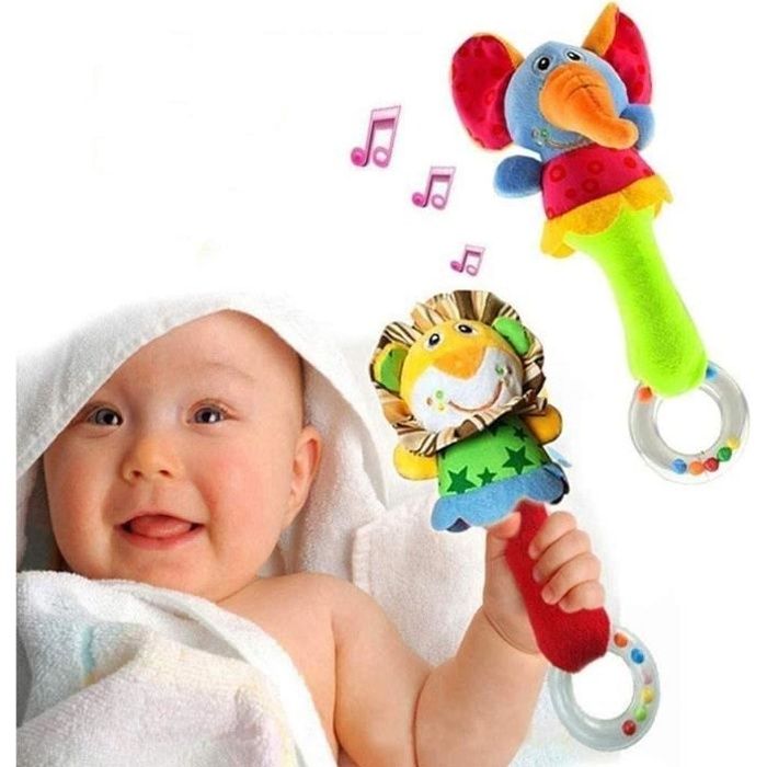 Hochet Bébé Jouet Coloré en Peluche Doux avec Son Hochet pour Bébé 3 6 9 12 Mois (2 Pièces) Jouet dÉveil Bébé Doudou Jouet Beb