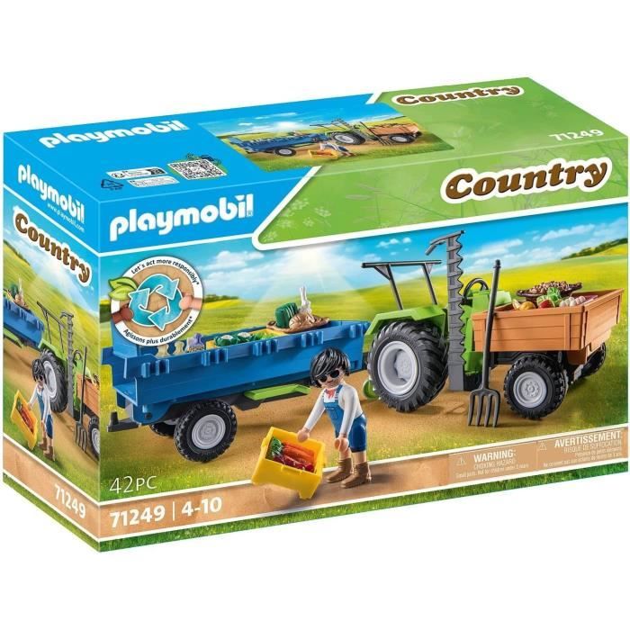 PLAYMOBIL 71249 Tracteur avec remorque Country La Ferme 42 pièces Dès 4 ans