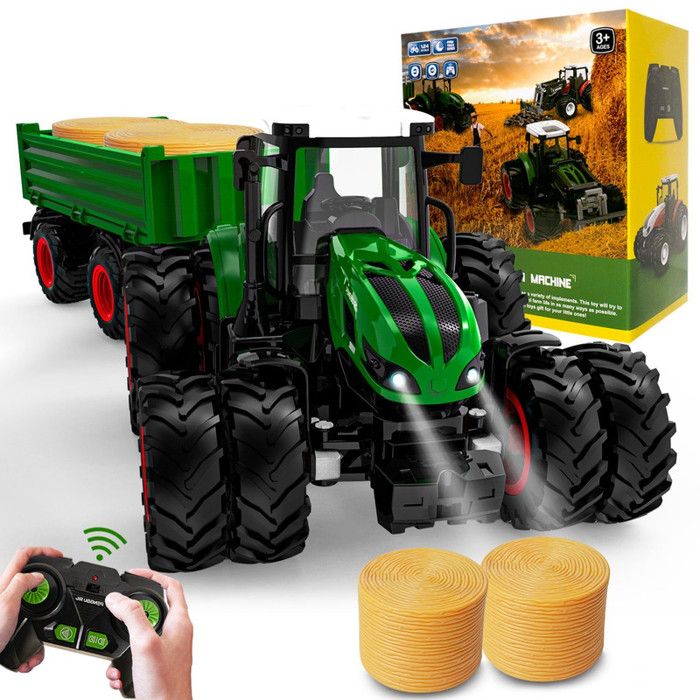 Tracteur RC Tracteur télécommandé avec remorque tracteur jouet à partir de 3 ans Tracteur agricole télécommandé avec son et