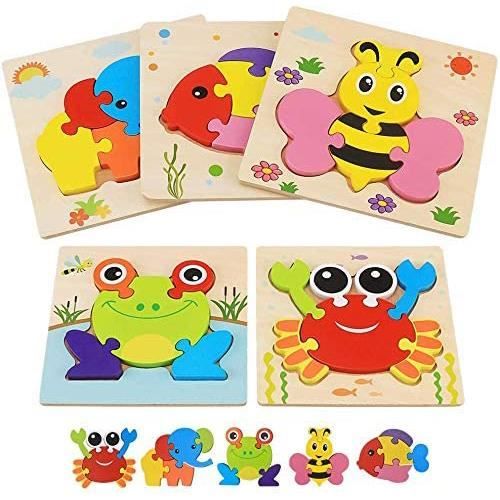 Puzzle Animaux en Bois pour Enfant - Jouet Educatif 3D à Encastrements - Cadeau pour Enfant de 1 à 5 Ans