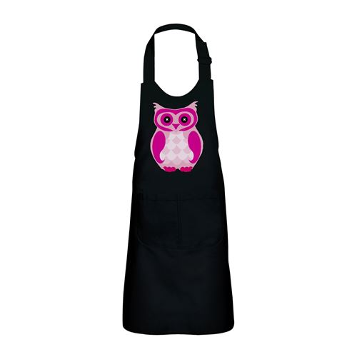 Fabulous Tablier Cuisine Enfant 2 Poches Noir Chouette Rose Yeux en Boutons - Haut de gamme