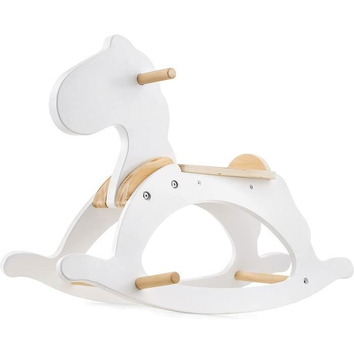 Mamabrum Cheval à Bascule Bois pour Enfant - Jouet à bascule enfant- Garçon Fille +12 mois - 50 KG Max- Design - Blanc