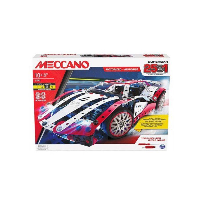 Meccano - Coffret Supercar motorise 347 pcs Metal - 25 modeles Voiture Vehicule - Moteur 6V et outils inclus -