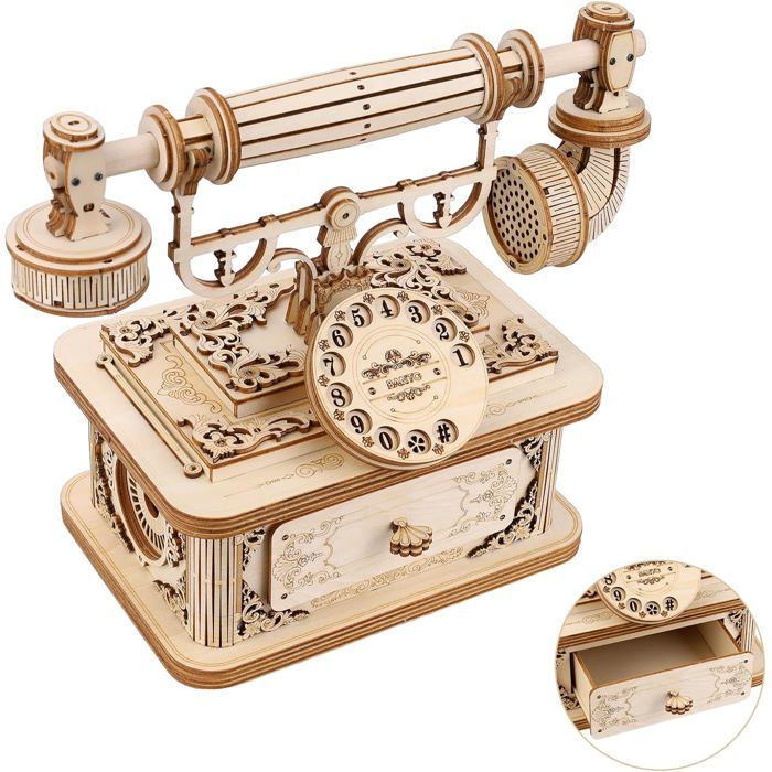 Puzzle 3D Maquette en Bois a Construire-Téléphone Modélisme Puzzle en Bois - Bricolage Adulte Kit de Construction