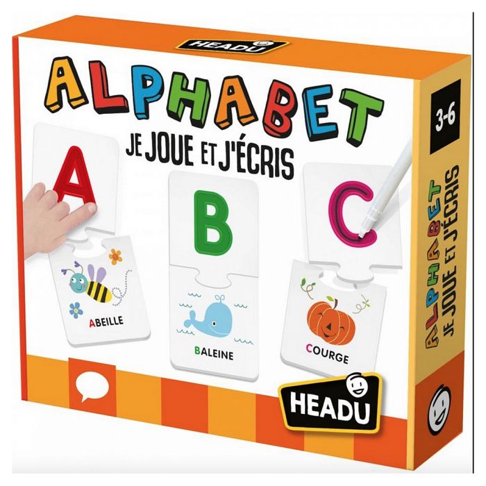 Jeu éducatif - HEADU - FR54365 - Lettres en creux - 26 mini puzzles - Feutre effaçable