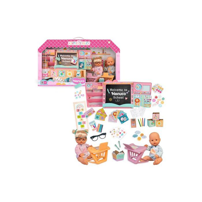 Coffret école interactive avec poupées - Nenuco - 2 poupées de 35 cm - Corps rigide - Tableau noir - Pupitres