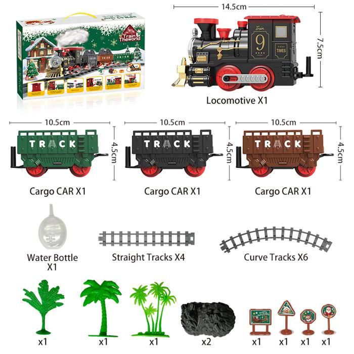 Train De Noël Télécommandé Avec Lumière Fumée Vapeur Locomotive Circuit Électrique petit-noir