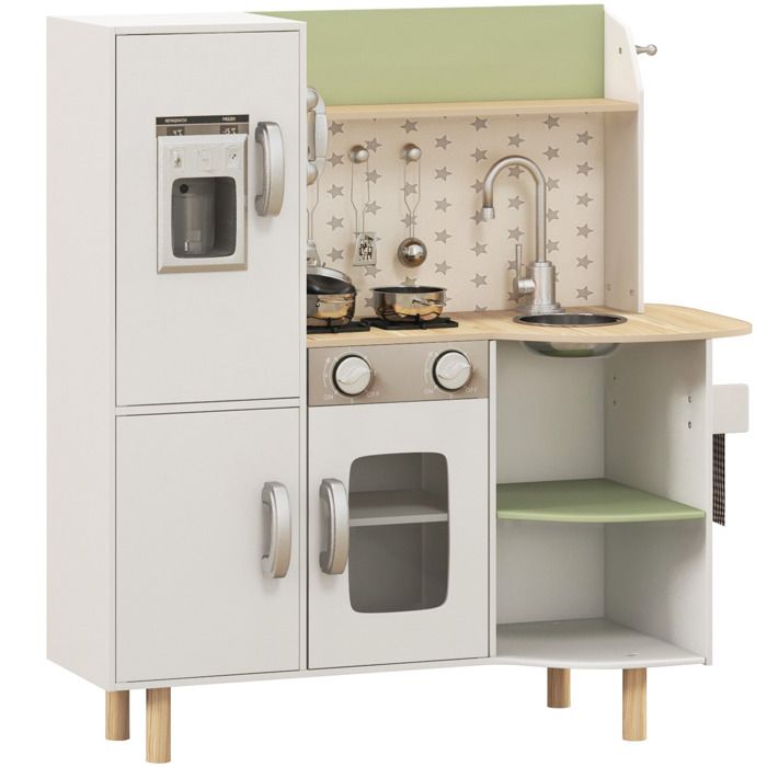 Cuisine pour enfant - AIYAPLAY - jeu imitation bois machine à glaçons évier ustensiles - bois - 84x34x89cm - blanc