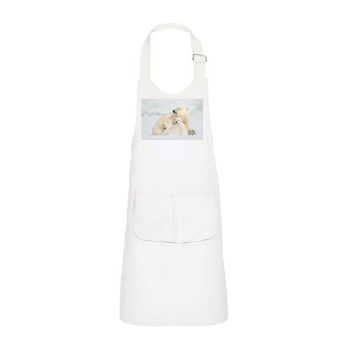 Fabulous Tablier Cuisine Enfant 2 Poches Blanc Maman Ours Polaire et Ses Oursons - Haut de gamme
