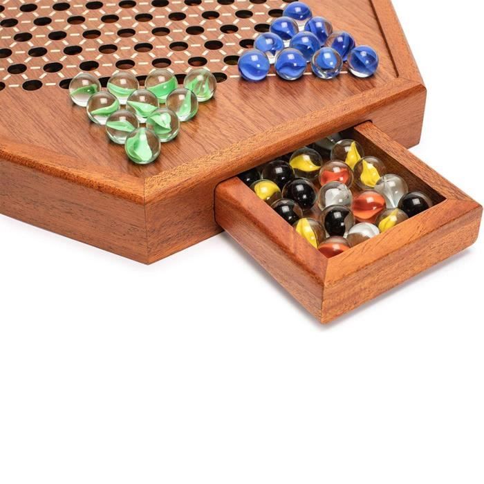 Jeu de société - VVIKIZY - Jeu de dames hexagonal - 60 billes de verre - 6 couleurs - 2 joueurs ou plus