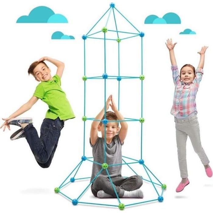 Jouet éducatif - Kids Fort Building Kits - Kit de construction de cabane - 87 pièces - Bleu - À monter soi-même