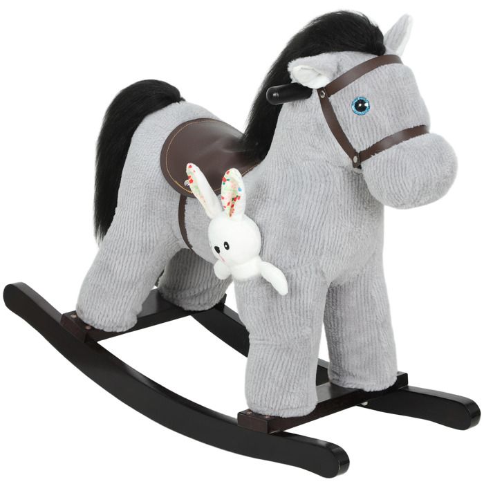 Cheval à bascule pour enfants - AIYAPLAY - effet sonore poignée et poupée - peluche - 71 x 26 x 55 cm - gris
