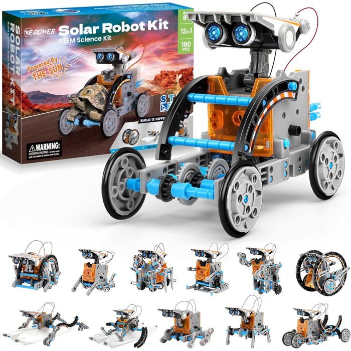 Robot Solaire 12 in 1 Robot Jouet Enfant STEM Jeux de Construiction DIY Science Éducatif Kit de Construction Jouets pour 8-12Ans