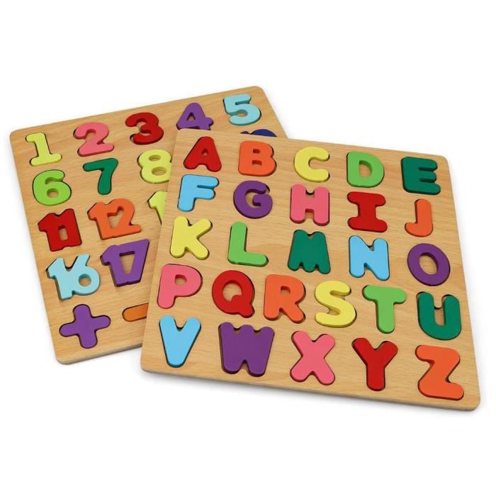 Puzzle Enfant - wj - Alphabet Bois Couleur - 2 Pièces - Pour Tout-Petits - Éducatif