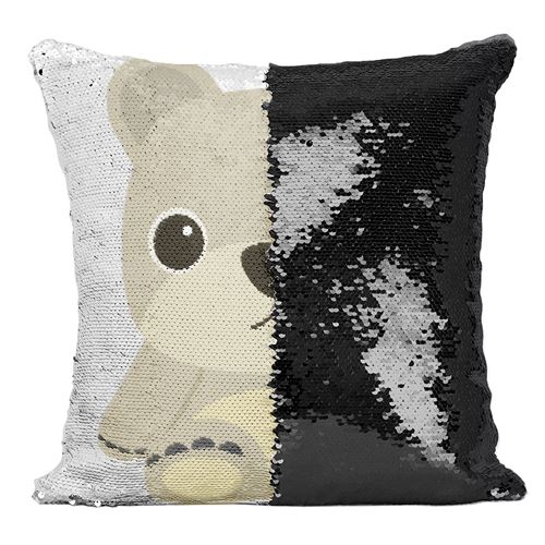 Fabulous Coussin avec Housse Sequin - Paillettes Noir Ourson En Peluche Dessin Mignon [40 x 40 cm]