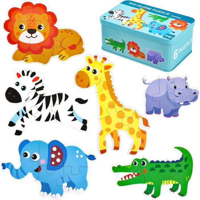 Jouet Puzzle en Bois Enfants 6 en 1 Animaux Jouets Puzzle Toys Puzzle Jeux Éducatif Cadeau pour Tout-Petits Garçons Filles 2 Ans +