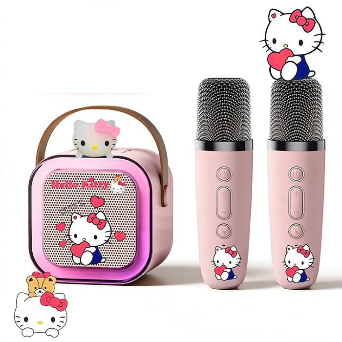 Micro Karaoke Enfant avec 2 Micro sans Fil  Motif de Animé-  Karaoké avec Lumière RGB et Effets de Changement Rose