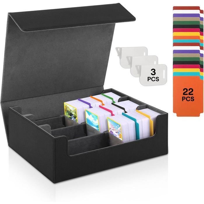 Boîte de Rangement pour 1800+ Cartes - 22 Séparatoires Amovibles et Rabat Magnétique