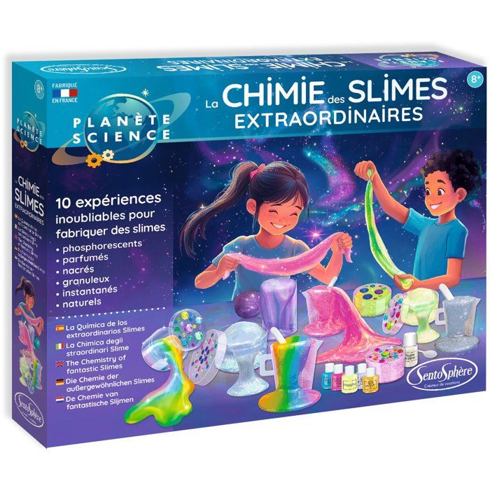 Kit Scientifique - SENTOSPHERE - La chimie du Slime extraodinaires - Slim de toutes les couleurs - Origine Naturelle - Dès 8 ans