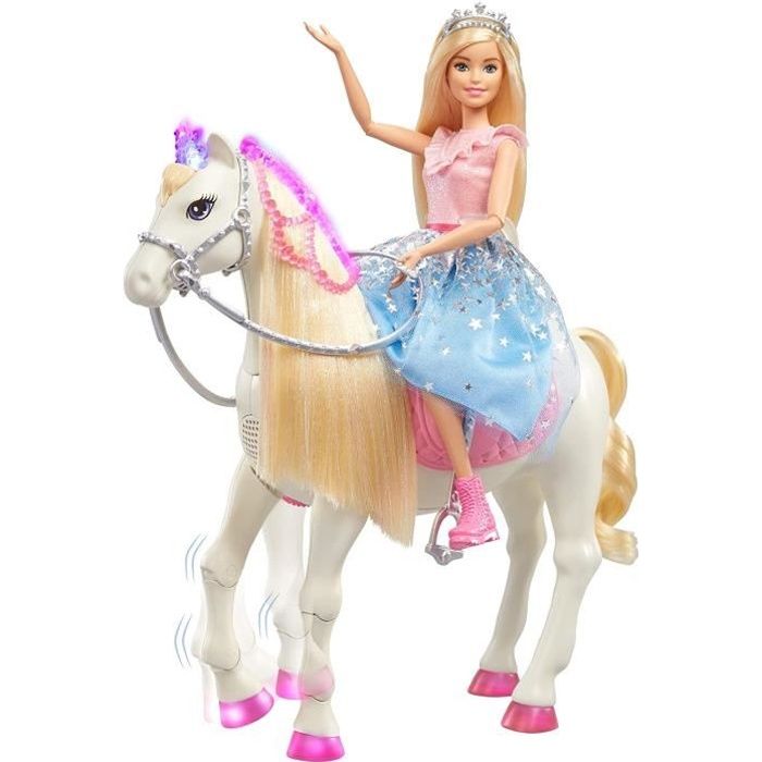 Barbie Princesse Adventure poupée blonde articulée et son cheval merveilleux lumières sons et mouvements réalistes jouet pour enfa