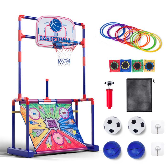 Todeco Panier de Basket Enfant 4 en 1 - Jeu de Sport: Basketball Football  Lancement danneau Sac de Haricots avec Score LED