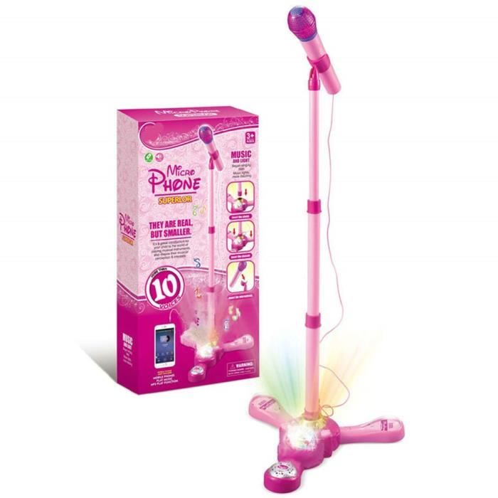 Jouets musicaux enfant - Micro Enfant sur Pied Karaoké Enfants Micro Enfant pour Chanter Fille (Rose) .