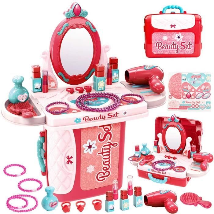 Jeu dimitation de maquillage pour enfants - ZGEER - Valise De Maison De Jeu - 20 Pièces - Rose - 3 ans et plus