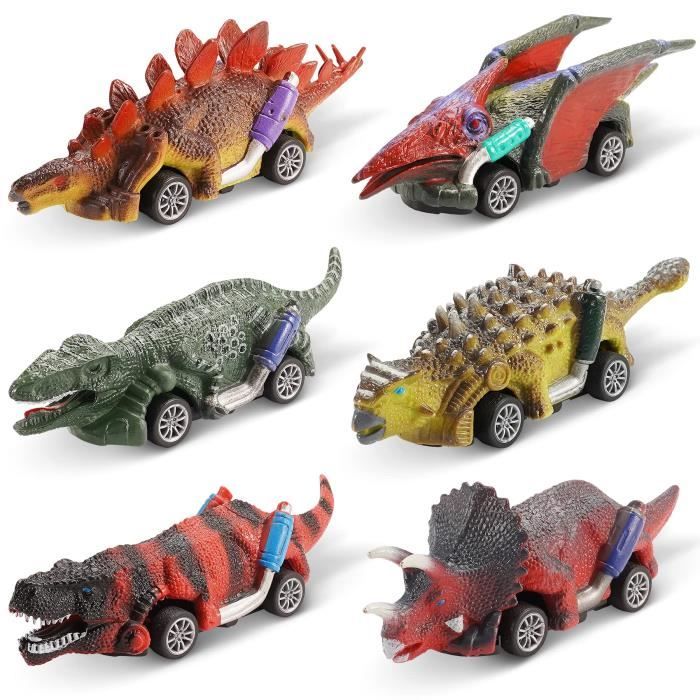 Jouets de voitures dinosaures - Lot de 6 - Pour enfants de 3 à 8 ans - Plastique - Mixte