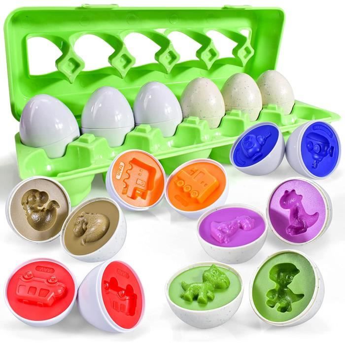 Jouets Oeufs de Pâques - ZGEER - Formes de Dinosaures et de Véhicules - 12 Pièces - Mixte - 3 ans et plus