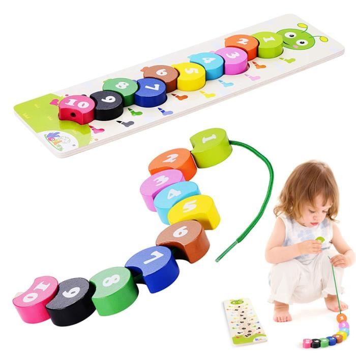 Jouet éducatif - Jouets de laçage en bois Montessori - Motricité fine - Puzzle préscolaire - 24 mois+