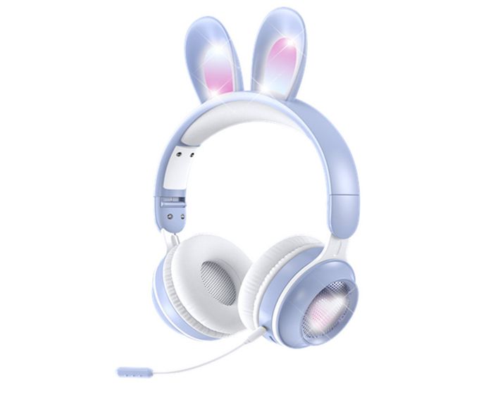 Casque de jeu sans fil Écouteurs RVB Oreilles de lapin Casque avec micro Mignon Filles Musique Casque Bluetooth pour enfants - Bleu
