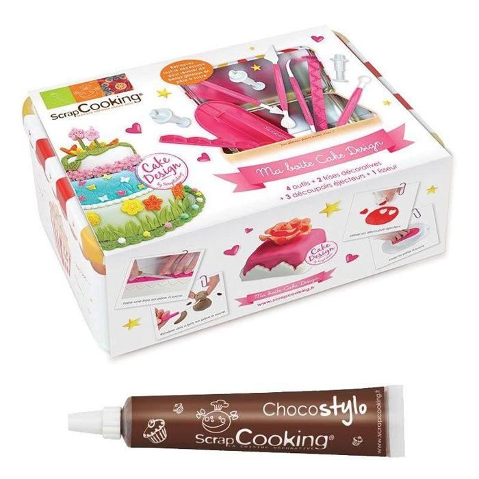 Coffret de pâtisserie - SCRAP COOKING - Ma boîte à Cake design - Multicolore - 4 outils - Stylo chocolat