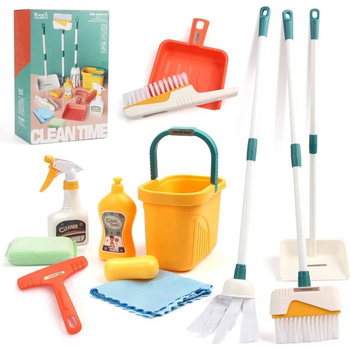 Kit de Nettoyage pour Enfants 12 Pièces Balai Jouet Cadeau pour Filles et Garçons 2-6 Ans