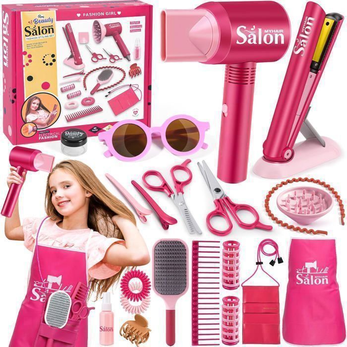 Kit de Salon de Coiffure pour enfants Jouet - Coiffeur - Séchoir - Ciseaux - 22pcs Accessoires
