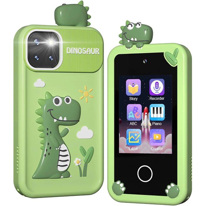 Mini Smartphone Jouet pour Garçons Dinosaures Smartphone avec Écran Tactile 28 22 Jeux Éducatifs Double Caméra Carte SD 32 Go