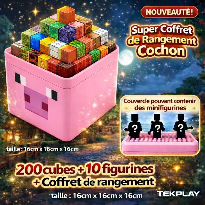 coffret de 200 cubes blocs construction aimantés style MINECRAFT - TEKPLAY  - Jouet enfant