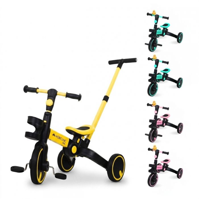 Tricycle 5 en 1 Mobiclinic Évolutif Guidon siège réglable Max 25kg Léger 1 an et demi-5 ans Jaune Chase Vélo déquilibre